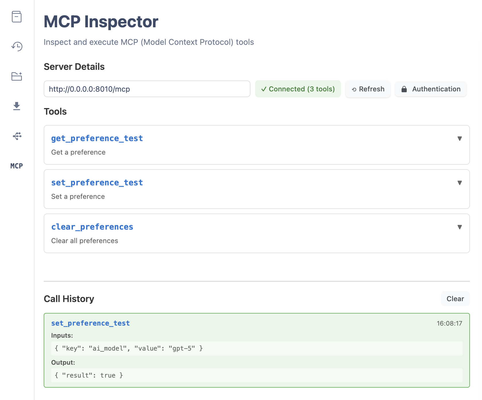 MCP Inspector interface